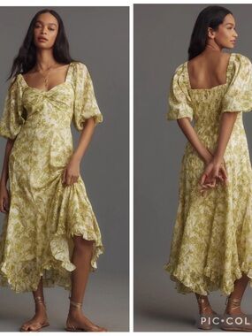 Anthropologie Hutch Floral Twist Front
 Dress 1X Boho Cottagecore Puff Sleeve